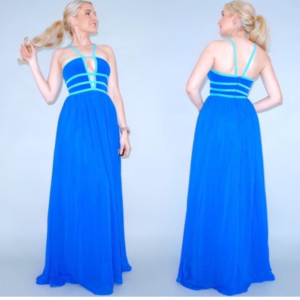 Aidan Mattox Crepe and Chiffon Prom Maxi Dress